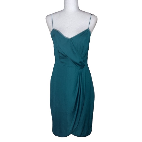 NWT Banana Republic Emerald Green Draped Front Slip Mini Dress - 4 - Picture 3 of 14